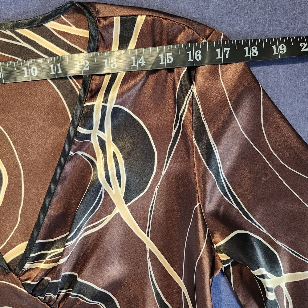 VTG Studio Y Brown Satin Wrap Blouse Y2K 90s Indie Retro Loose Sleeve Top M/L* - Picture 6 of 12